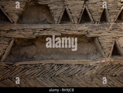 Détail d'une maison en pierre dans la région de al-Basta disctrict, province d'Asir, Abha, Arabie Saoudite Banque D'Images