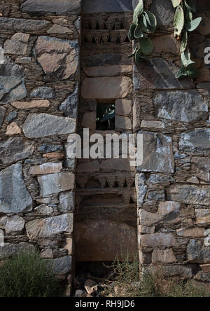 Détail d'une maison en pierre dans la région de al-Basta disctrict, province d'Asir, Abha, Arabie Saoudite Banque D'Images