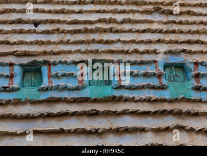 Maison de terre et de pierres d'ardoises à al Khalaf, village de la province d'Asir, Sarat Abidah, l'Arabie Saoudite Banque D'Images