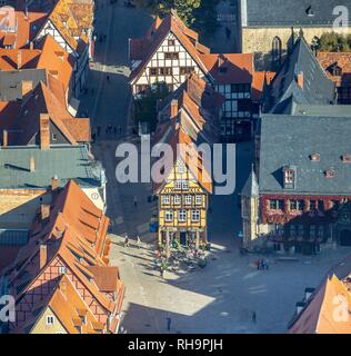 Vue aérienne, Vieille Ville, Quedlinburg, Saxe-Anhalt, Allemagne Banque D'Images