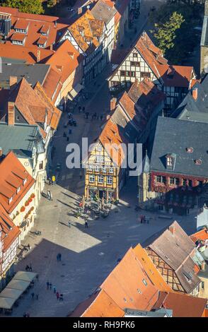 Vue aérienne, Vieille Ville, Quedlinburg, Saxe-Anhalt, Allemagne Banque D'Images