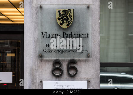 Bruxelles, Belgique - 02 01 2019 : Signe de le parlement flamand à l'entrée Banque D'Images