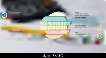Illustration infographie 3D modèle. L'anneau en relief est divisé en six parties décalées de couleur. Objet est organisé sur l'arrière-plan photo floue. Couleur l Illustration de Vecteur