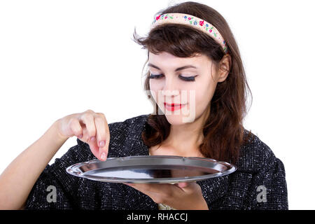 Style rétro femme se faisant passer pour quelque chose d'un bac de ramassage pour les composites Banque D'Images