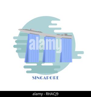 Marina Bay Sands building vector illustration. Monument de Singapour. Singapour célèbre hôtel isolé sur fond blanc. Illustration de Vecteur