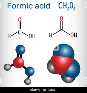 L'acide formique (methanoic) molécule. Formule chimique structurale et molécule modèle. Vector illustration Illustration de Vecteur