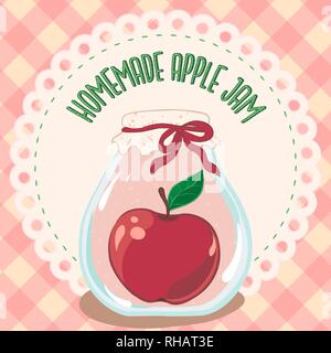 Pot de confiture de pommes, préserver vecteur. Pot de confiture de pommes, préserver vector illustration pour menu, étiquette. Préserver, pot de confiture de pommes vector clipart pour colis Illustration de Vecteur