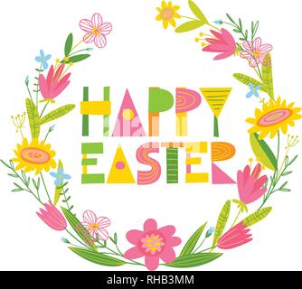 Carte vectorielle avec des fleurs et des lettres de Pâques Illustration de Vecteur