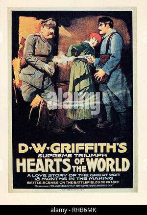 Erich von Stroheim, Lillian Gish, Robert Harron, Affiche publicitaire pour le D. W. Griffith's Silent Film, "Coeur du Monde", 1918 Banque D'Images