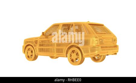 Le rendu 3D d'un objet câblé en jaune sur isolé sur fond blanc Banque D'Images