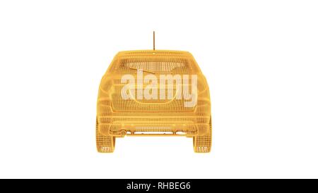 Le rendu 3D d'un objet câblé en jaune sur isolé sur fond blanc Banque D'Images