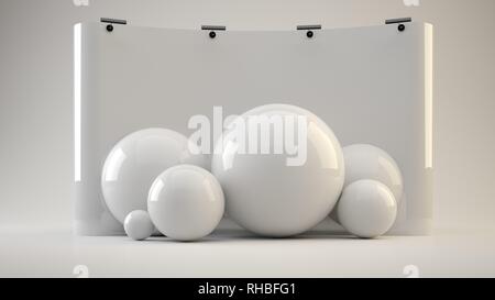 Le rendu 3D d'une exposition de blanc sur fond blanc Banque D'Images