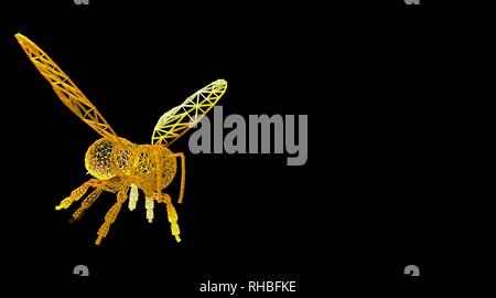 Le rendu 3D d'un animal wireframe isolé sur un fond noir Banque D'Images