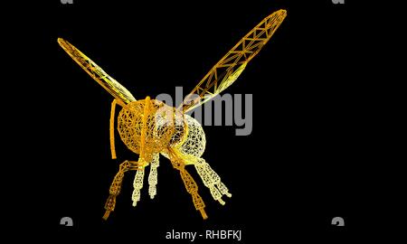 Le rendu 3D d'un animal wireframe isolé sur un fond noir Banque D'Images