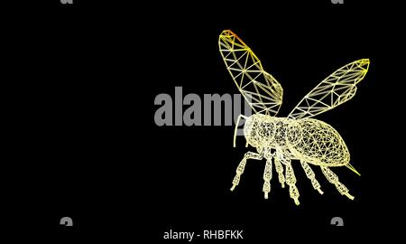 Le rendu 3D d'un animal wireframe isolé sur un fond noir Banque D'Images