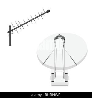 Vector l'antenne TV, TV antenne satellite réalistes, routeur satellite icônes isométrique Illustration de Vecteur