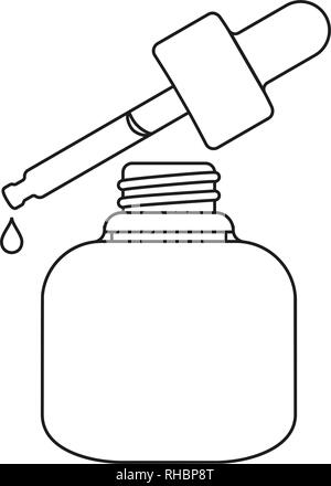 Les dessins au trait noir et blanc bouteille de sérum de beauté ouvert Illustration de Vecteur