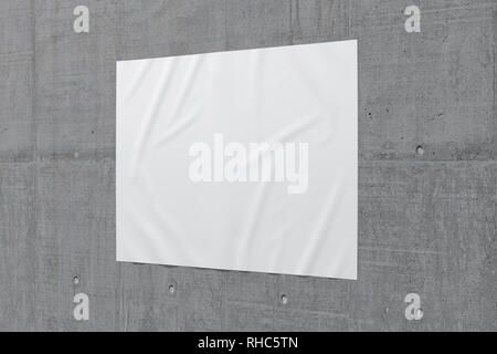 Affiche de rue horizontale vierge froissée sur le mur de béton. Avec le chemin de détourage autour de l'affiche Banque D'Images