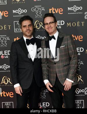 Sevilla, Espagne. Feb 2019 2ème. Ernesto acteurs Séville et Joaquin Reyes au photocall au cours de la 33e assemblée annuelle Goya Film Awards à Séville, le samedi 2 février, 2019. Credit : CORDON PRESS/Alamy Live News Banque D'Images