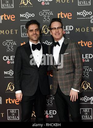 Sevilla, Espagne. Feb 2019 2ème. Ernesto acteurs Séville et Joaquin Reyes au photocall au cours de la 33e assemblée annuelle Goya Film Awards à Séville, le samedi 2 février, 2019. Credit : CORDON PRESS/Alamy Live News Banque D'Images