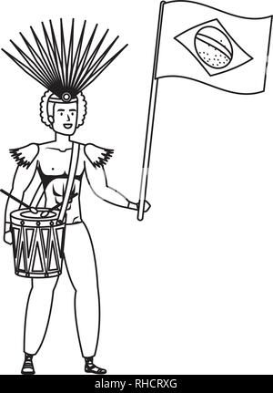 Danseur brésilien jouant avec le drapeau du tambour Illustration de Vecteur