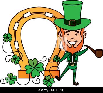 Leprechaun withhorseshoe personnage saint Patrick Illustration de Vecteur