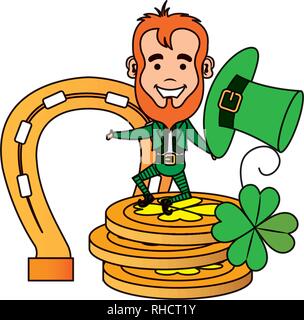 Leprechaun withhorseshoe personnage saint Patrick Illustration de Vecteur