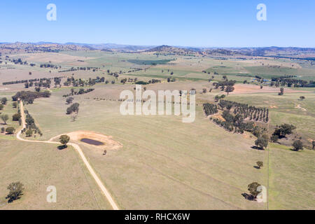 Vue aérienne des terres agricoles près de Cowra dans le centre ouest de la Nouvelle Galles du Sud. Les zones autour de Cowra sont très productifs pour ovins agricole et de récolte Banque D'Images