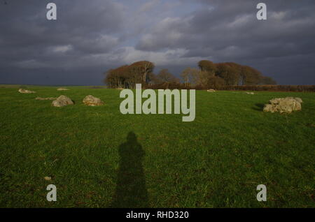 Kingston Russell Stone Circle. Le Macmillan Way. Sentier de longue distance. Le Dorset. L'Angleterre. UK Banque D'Images