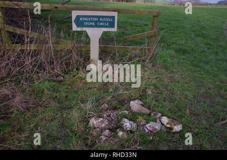 Kingston Russell Stone Circle. Le Macmillan Way. Sentier de longue distance. Le Dorset. L'Angleterre. UK Banque D'Images