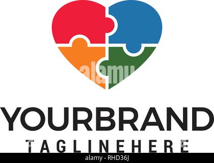Conception de logo design puzzle amour modèle vectoriel Illustration de Vecteur