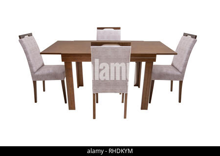 Table et quatre chaises sur fond blanc. Banque D'Images