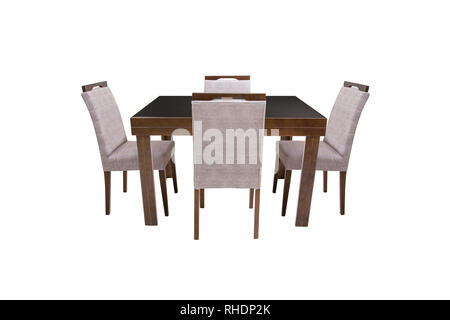 Table et quatre chaises sur fond blanc. Banque D'Images