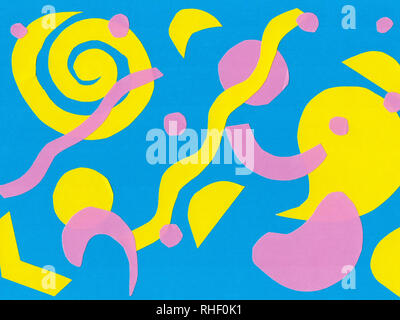 L'application de papier coupés à la main. Abstract background. Bleu, rose et jaune. Banque D'Images