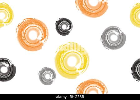 Seamless pattern abstract background, faite avec de l'eau formant des cercles dans les brosses de couleur gris, noir, jaune et orange. Ludique, moderne, lumineux Illustration de Vecteur
