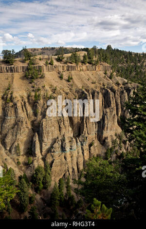 Les colonnes basaltiques et ses flèches de former les murs du Canyon de la rivière Yellowstone vu de la calcite Springs oublier dans Yellowstone Natl. Park. Banque D'Images