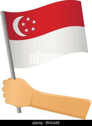 Singapour drapeau dans la main. Contexte patriotique. Drapeau national de Singapour vector illustration Illustration de Vecteur