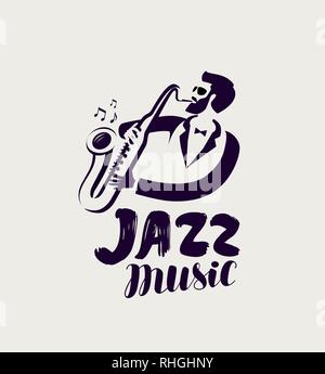 Logo Jazz ou l'étiquette. Musique live, festival de musique symbole. Vector illustration lettrage Illustration de Vecteur