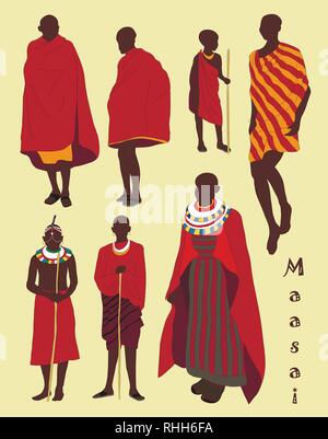 Couple masaï africains en vêtements traditionnels. Illustration vectorielle, EPS 10 Illustration de Vecteur