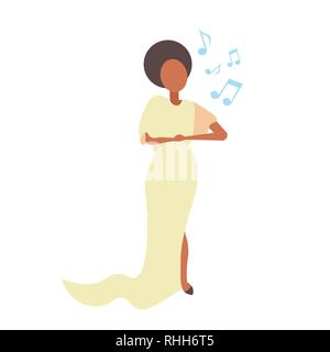 Femme élégante en robe jaune cantatrice chantant des chansons karaoké concert et musique personnage féminin concept télévision pleine longueur isolée Illustration de Vecteur