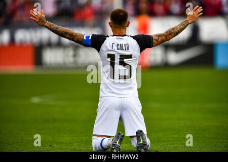 San Jose, Californie, USA. Feb, 2019 2. Costa Rica defender Francisco Calvo (15) avant le match de football amical entre le Costa Rica et les États-Unis au stade d'Avaya à San Jose, Californie. Chris Brown/CSM/Alamy Live News Banque D'Images