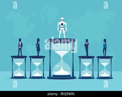 L'intelligence artificielle contre l'homme et l'utilisation efficace du temps concept. Vecteur d'un robot gagner un concours avec les gens de la productivité Illustration de Vecteur