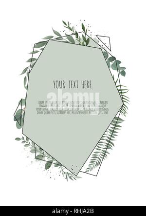 Silver Dollar Eucalyptus feuilles branches vert feuillage, border, cadre. Illustration de Vecteur