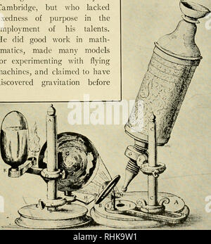 . La biologie et ses décideurs : avec des portraits et autres illustrations. Biologie -- Histoire. INTRODUCTION DU MICROSCOPE 55 observation scopiques n'a pas produit ses excellents résultats jusqu'au xixe siècle, juste après les lentilles de grossissement a été grandement améliorée. Robert Hooke (1635-1703), de Londres, a publié en 1665 un livre d'observations au microscope droit Micro- graphia, qui était orné de quatre-vingt-trois assiettes de chiffres. Hooke était un homme d'une belle dotation mentale, qui avait reçu une bonne formation scientifique à l'Université de Cambridge, mais qui n'ont pas de but dans la fixité t Banque D'Images