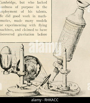 . La biologie et ses décideurs. Biologie -- Histoire. INTRODUCTION DU MICROSCOPE ^r&gt ; observation scopiques n'a pas produit ses excellents résultats jusqu'au xixe siècle, juste après les lentilles de grossissement a été grandement améliorée. Robert Hooke (1635-1703), de Londres, a publié en 1665 un livre d'observations avec le microsco})e intitulé Micro- graphia, qui était orné de 8}'-trois plaques de chiffres. Hooke était un homme de fme dotation mentale, ^â ho avait reçu une bonne formation scientifique à l'Université de Cambridge, mais qui n'ont pas de but dans la fixité de l'emploi de ses talents. Il Banque D'Images