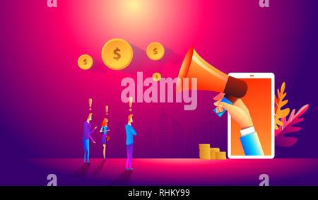 L'équipe de marketing en ligne avec le client. Illustration,Design graphique.Concept d'entreprise. Illustration de Vecteur