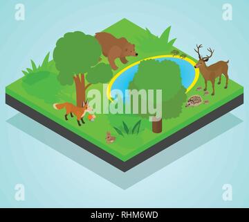 Concept du lac, bannière style isométrique Illustration de Vecteur