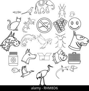 Animal icons set style du contour, Illustration de Vecteur