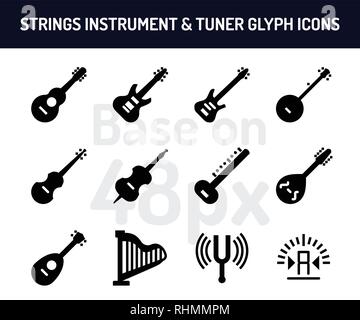 Icône de l'instrument à cordes ensemble. Sur la base de 48 icônes solide avec pixel pixel parfait. vector illustration Illustration de Vecteur