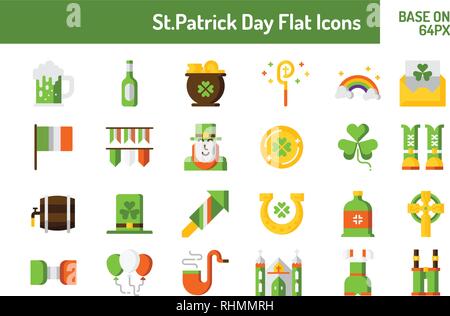 St.Patricks Day icon set. Sur la base de l'icône de télévision 64 pixels avec pixel design parfait. Vector illustration Illustration de Vecteur